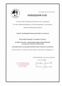 Podziękowania za organizację warsztatów dla uczniów szkół średnich. Kliknij, aby powiększyć zdjęcie.